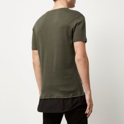 Green mock shirt longline t-shirt